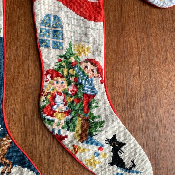 Four Vintage Needlepoint Christmas Stockings - Picture 3 of 7